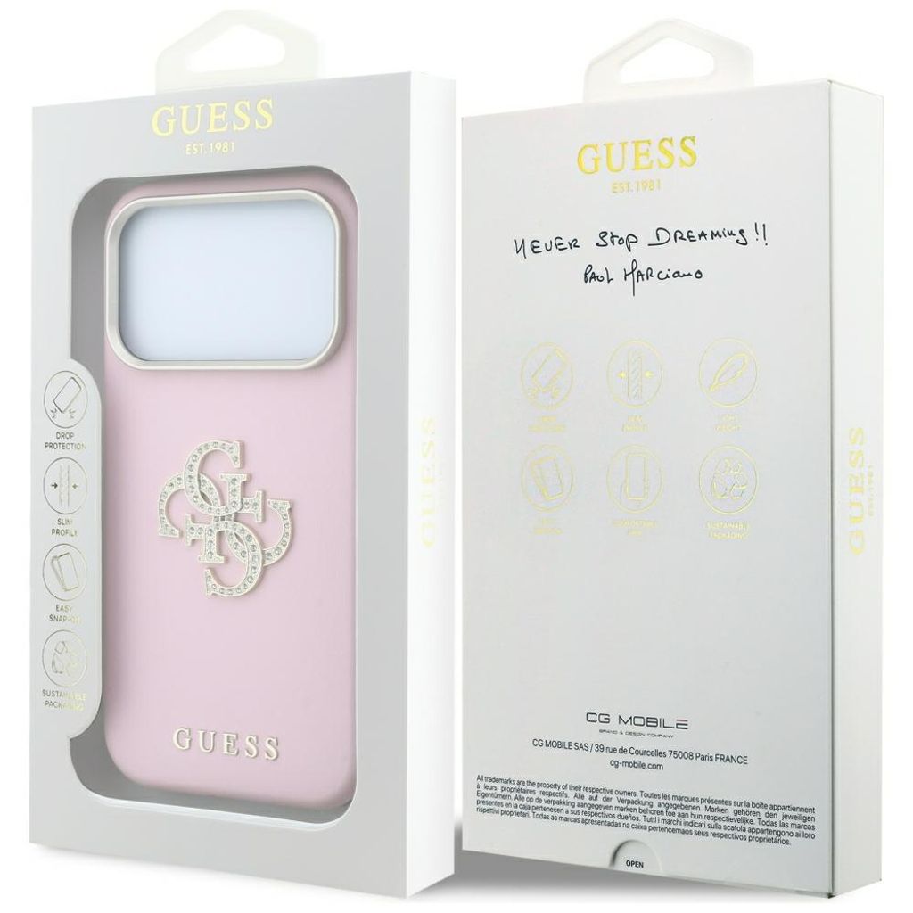 Guess Smooth & Big Strass Logo -kuori till iPhone 18 Pro Max/17 Pro Max - Vaaleanpunainen