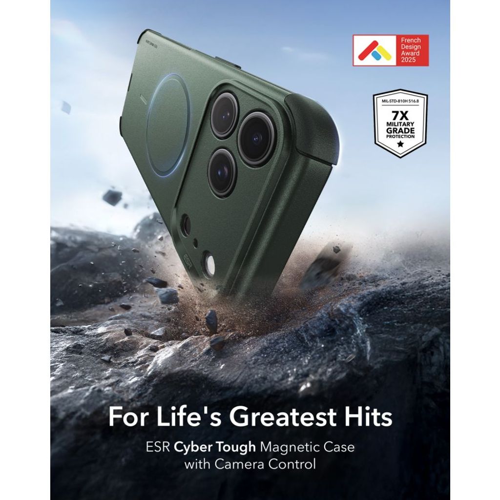 ESR Cyber Tough MagSafe -kuori till iPhone 18 Pro/17 Pro - Vihreä