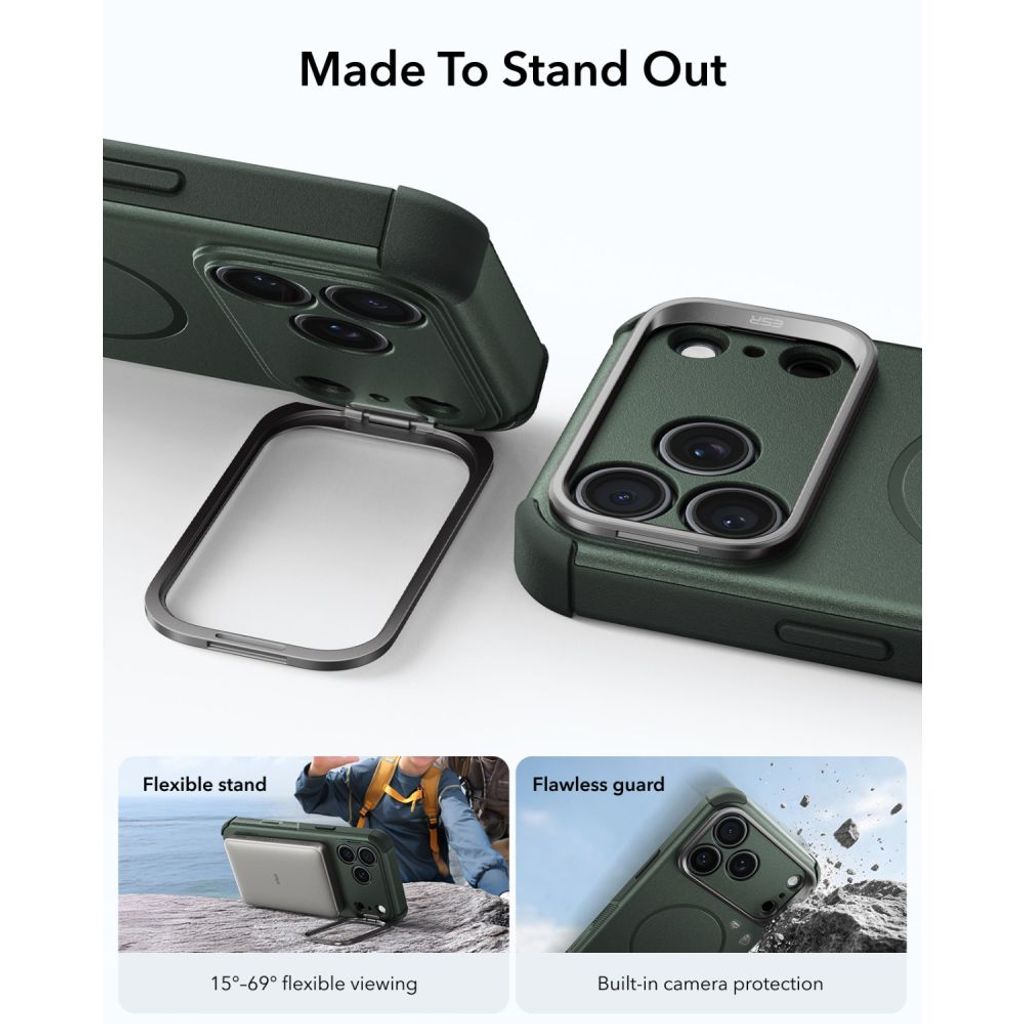 ESR Cyber Tough Kickstand MagSafe -kuori till iPhone 18 Pro/17 Pro - Vihreä