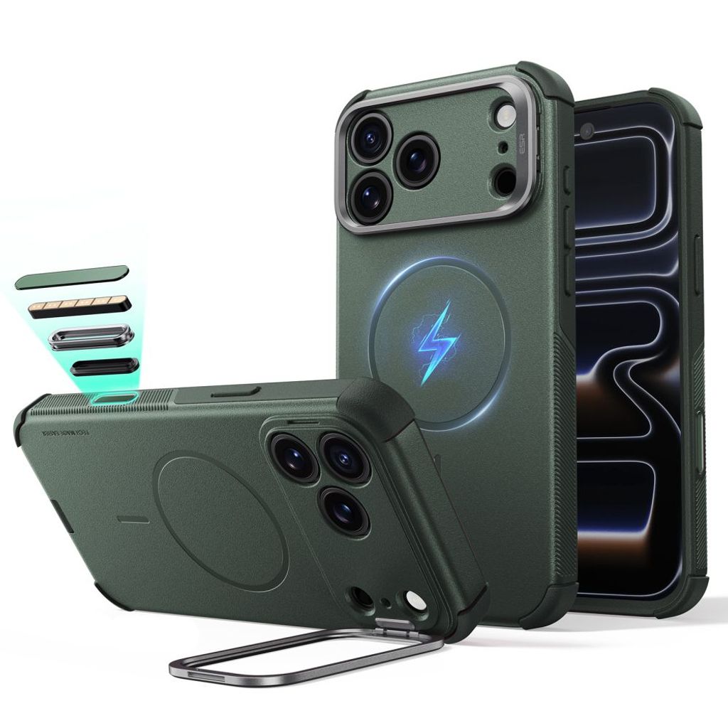 ESR Cyber Tough Kickstand MagSafe -kuori till iPhone 18 Pro/17 Pro - Vihreä
