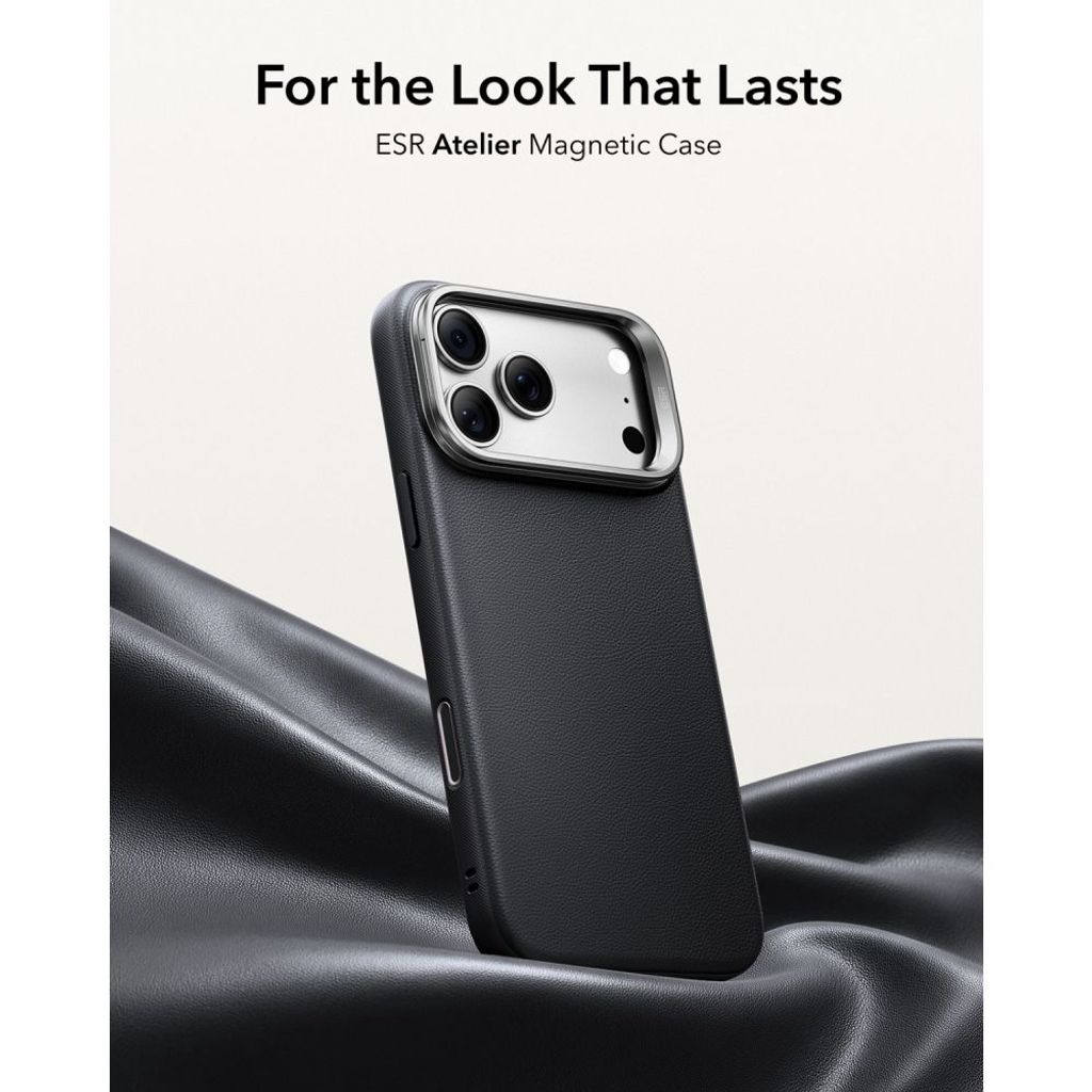 ESR Leather Kickstand MagSafe -kuori till iPhone 18 Pro/17 Pro - Musta