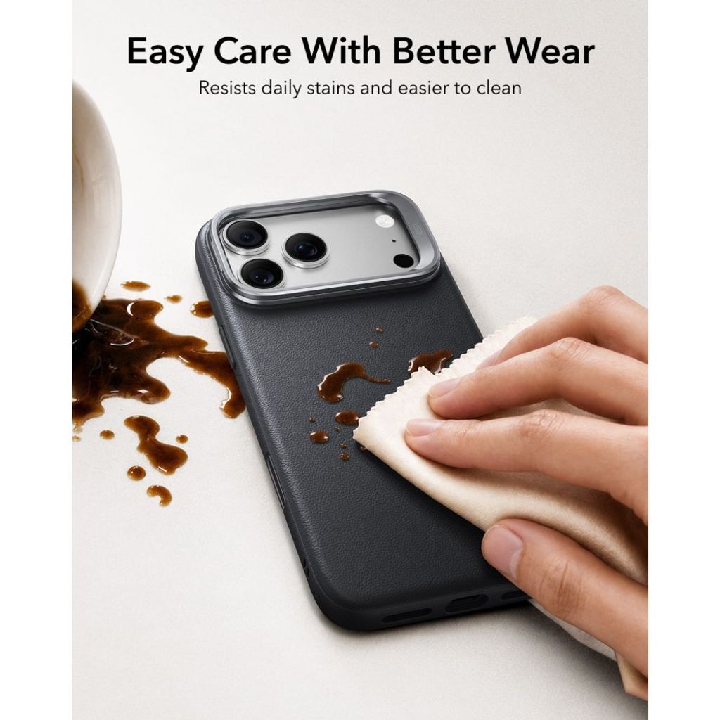 ESR Leather Kickstand MagSafe -kuori till iPhone 18 Pro Max/17 Pro Max - Musta