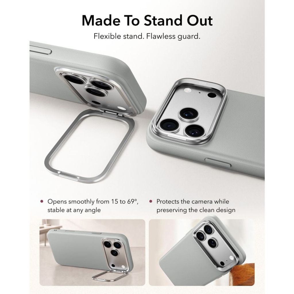 ESR Leather Kickstand MagSafe -kuori till iPhone 18 Pro Max/17 Pro Max - Harmaa