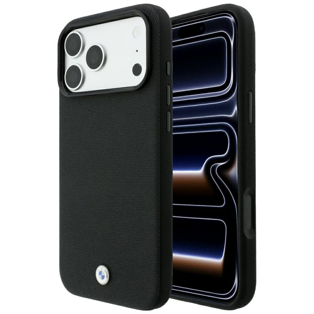 BMW Kevlar Metal Logo MagSafe -kuori till iPhone 18 Pro Max/17 Pro Max - Musta