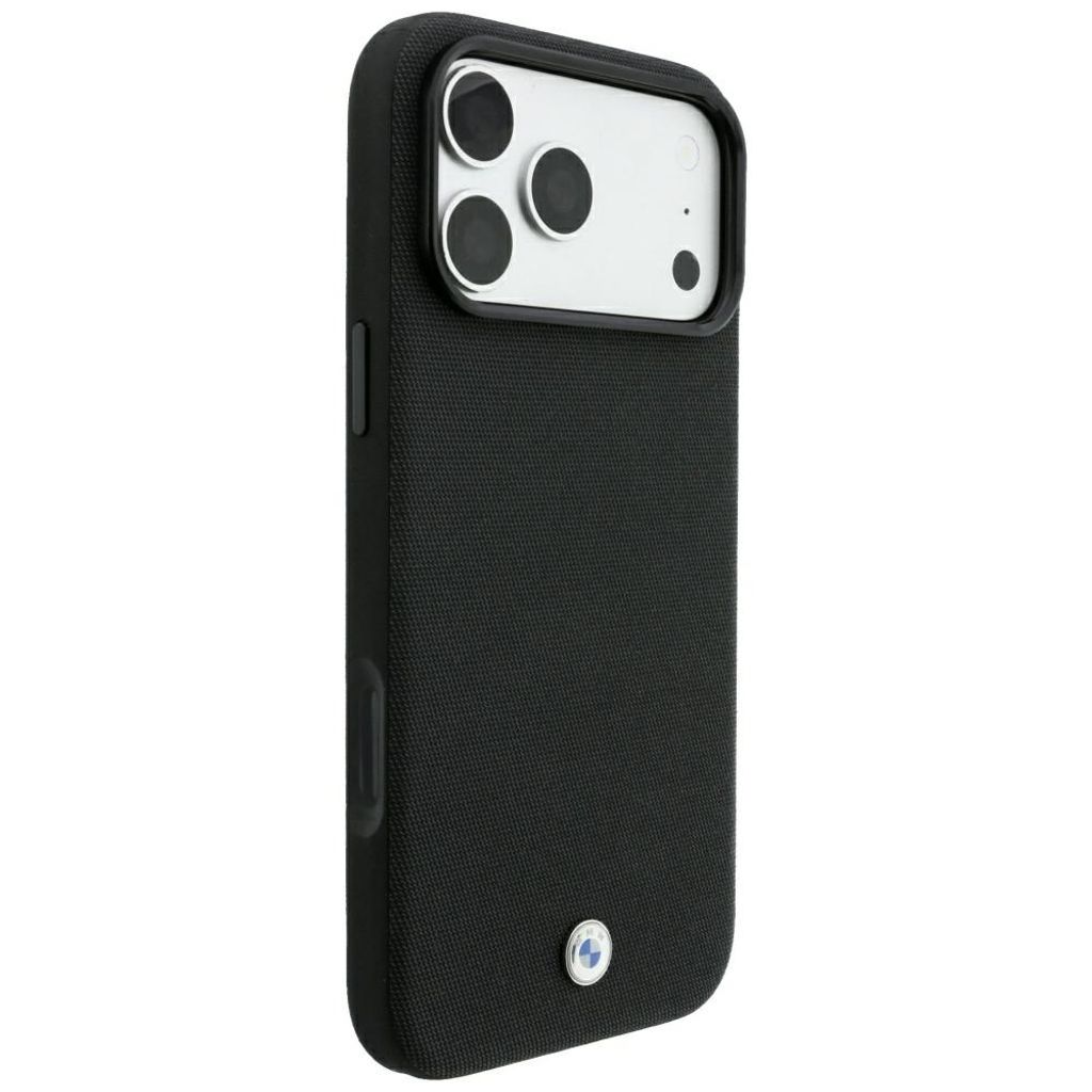 BMW Kevlar Metal Logo MagSafe -kuori till iPhone 18 Pro Max/17 Pro Max - Musta