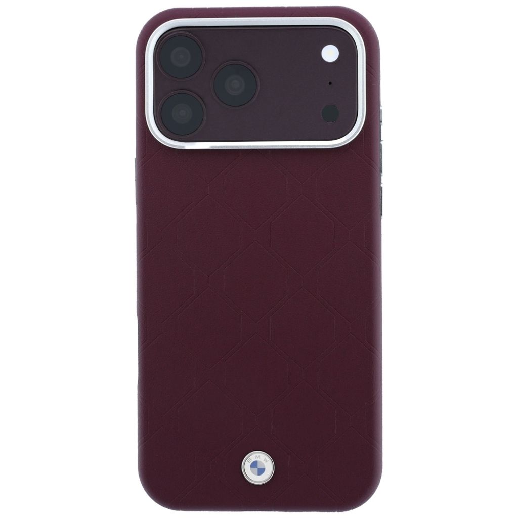 BMW Deboss Quilted Metal Logo MagSafe -kuori till iPhone 18 Pro/17 Pro - Burgundi