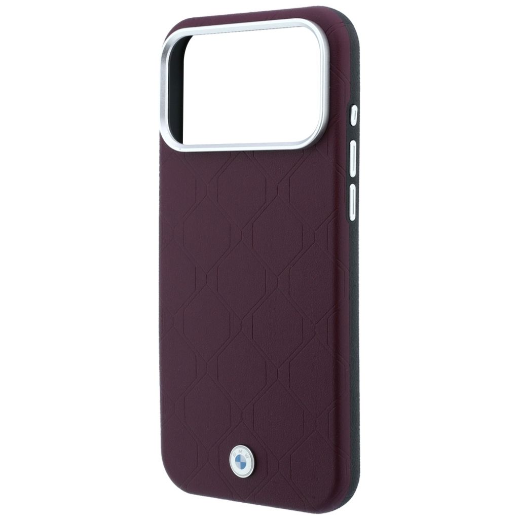 BMW Deboss Quilted Metal Logo MagSafe -kuori till iPhone 18 Pro/17 Pro - Burgundi
