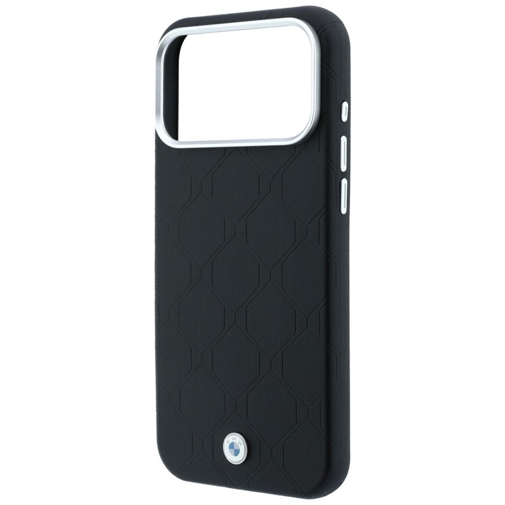 BMW Deboss Quilted Metal Logo MagSafe -kuori till iPhone 18 Pro/17 Pro - Musta
