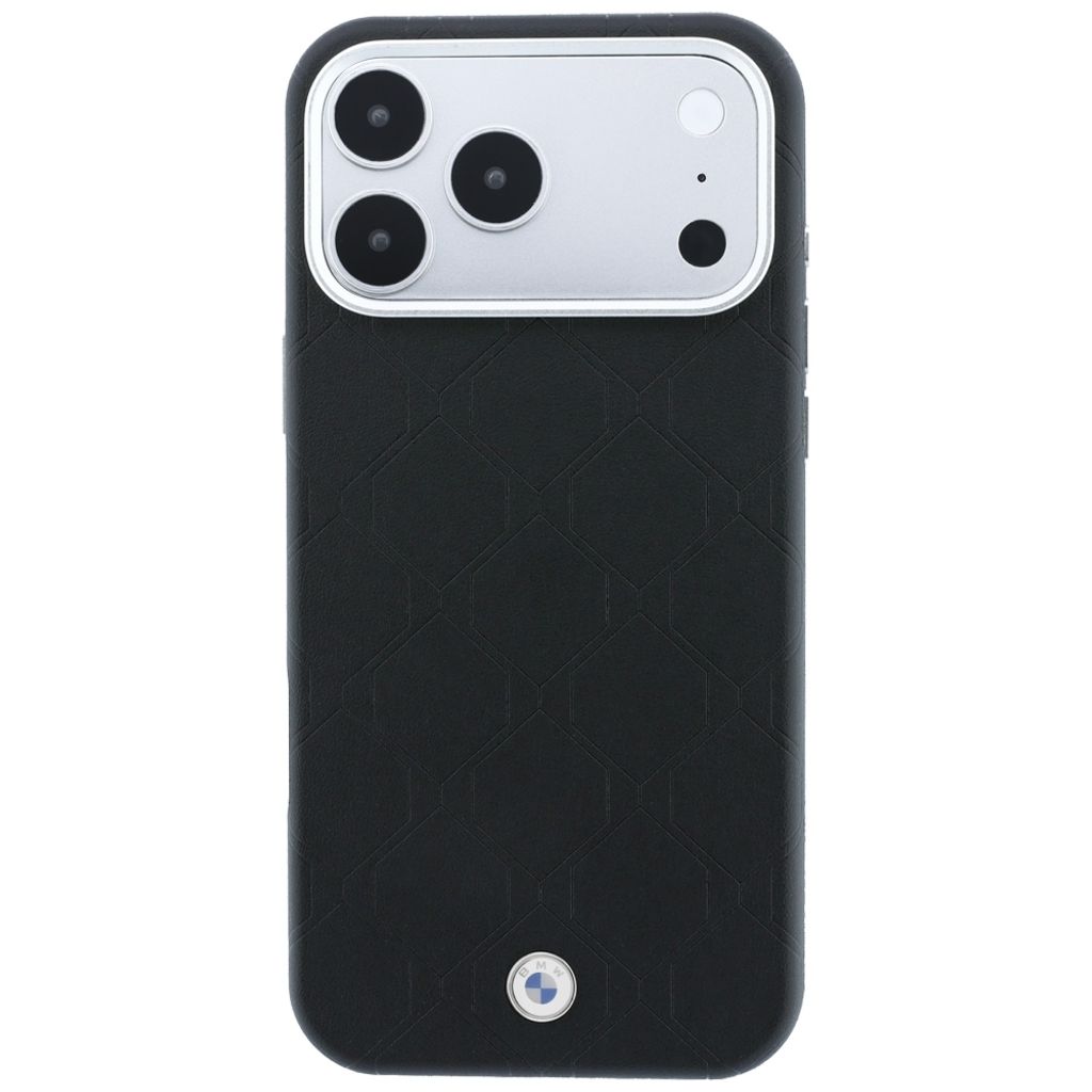 BMW Deboss Quilted Metal Logo MagSafe -kuori till iPhone 18 Pro/17 Pro - Musta