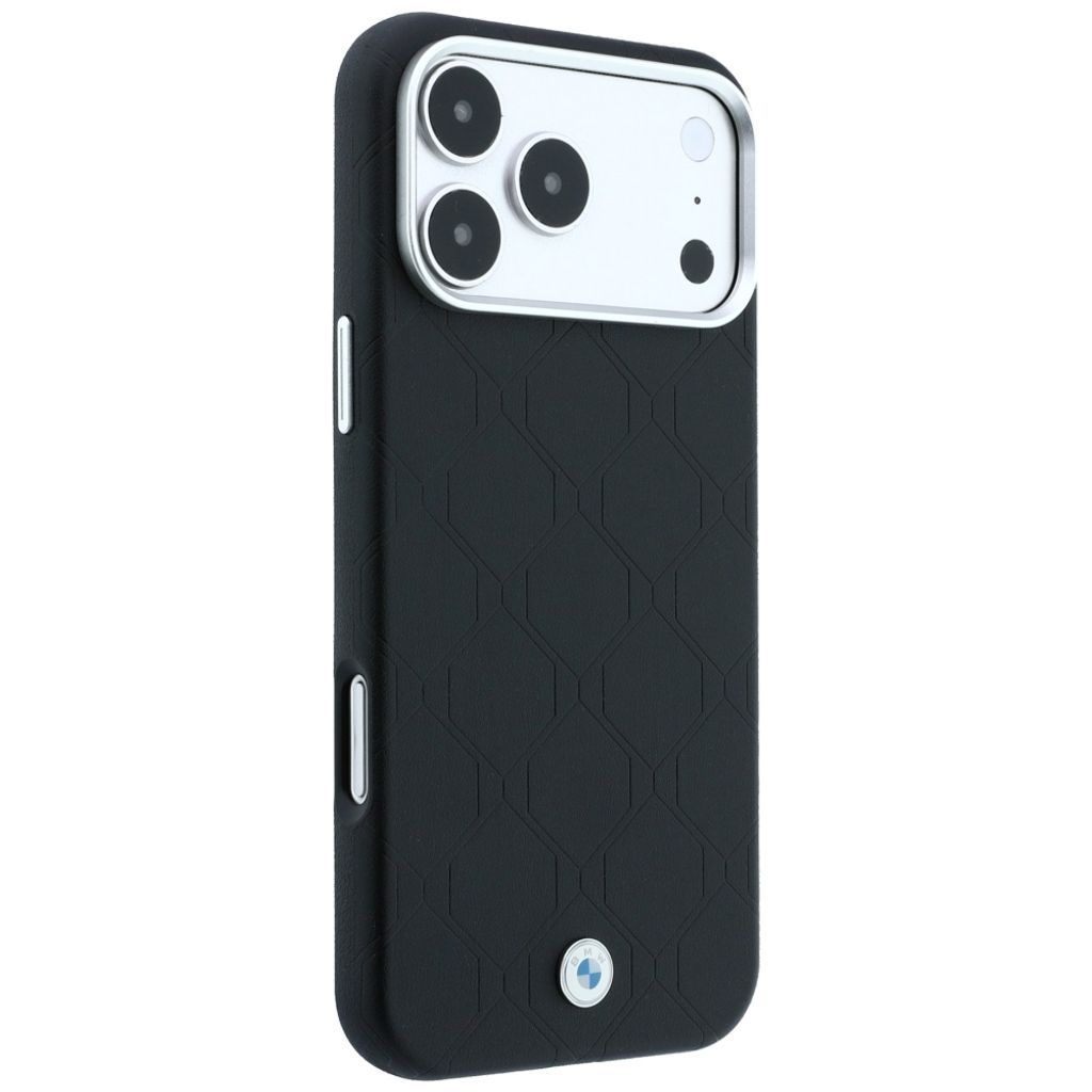 BMW Deboss Quilted Metal Logo MagSafe -kuori till iPhone 18 Pro/17 Pro - Musta