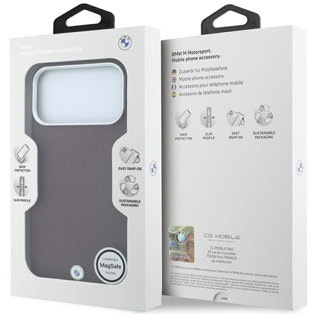 BMW Deboss Quilted Metal Logo MagSafe -kuori till iPhone 18 Pro Max/17 Pro Max - Burgundi