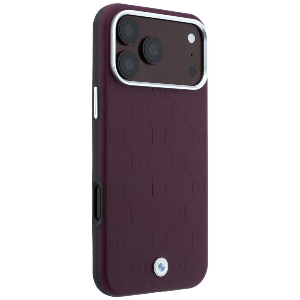 BMW Deboss Quilted Metal Logo MagSafe -kuori till iPhone 18 Pro Max/17 Pro Max - Burgundi