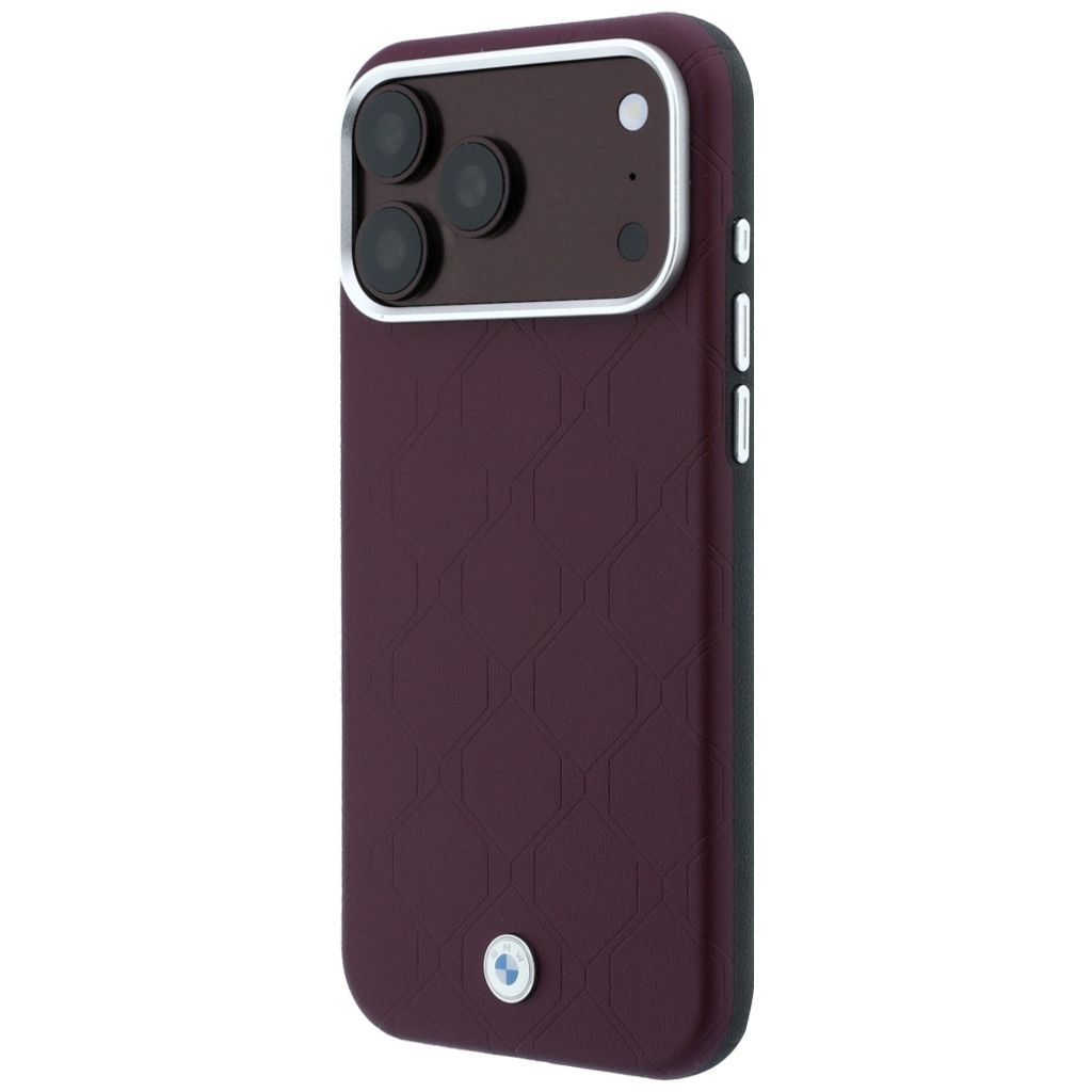 BMW Deboss Quilted Metal Logo MagSafe -kuori till iPhone 18 Pro Max/17 Pro Max - Burgundi