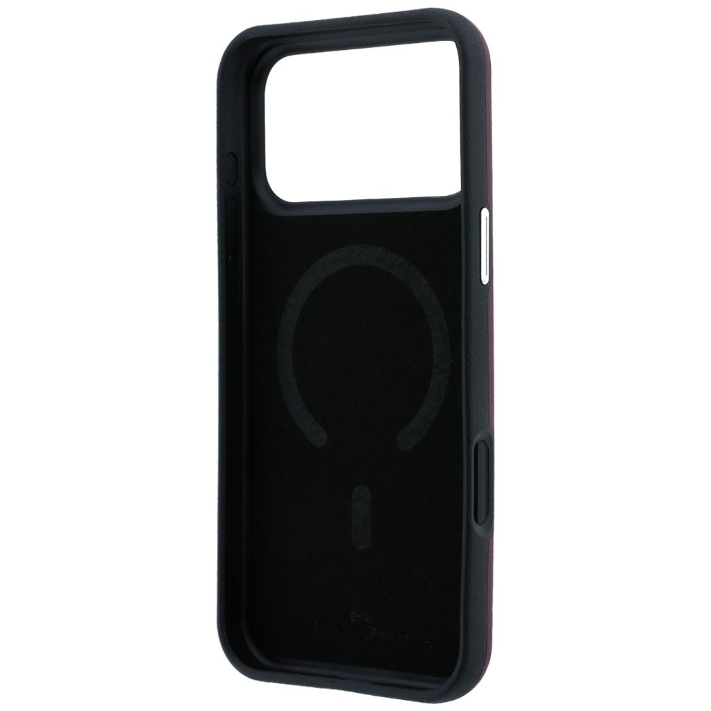 BMW Deboss Quilted Metal Logo MagSafe -kuori till iPhone 18 Pro Max/17 Pro Max - Burgundi