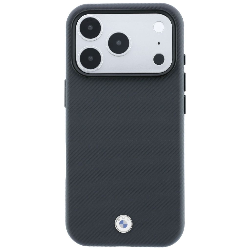 BMW Sign Kevlar Metal Logo MagSafe -kuori till iPhone 18 Pro Max/17 Pro Max - Harmaa