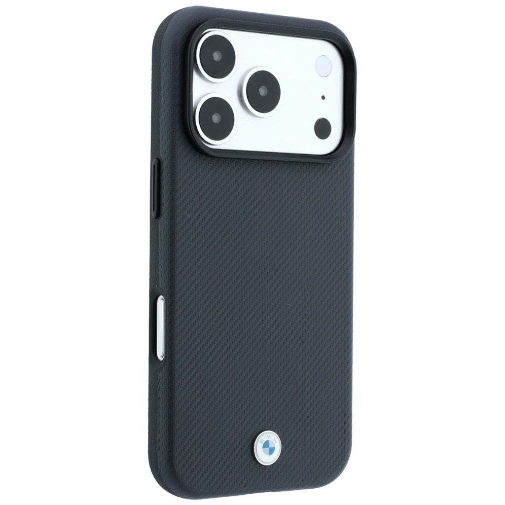 BMW Sign Kevlar Metal Logo MagSafe -kuori till iPhone 18 Pro Max/17 Pro Max - Harmaa