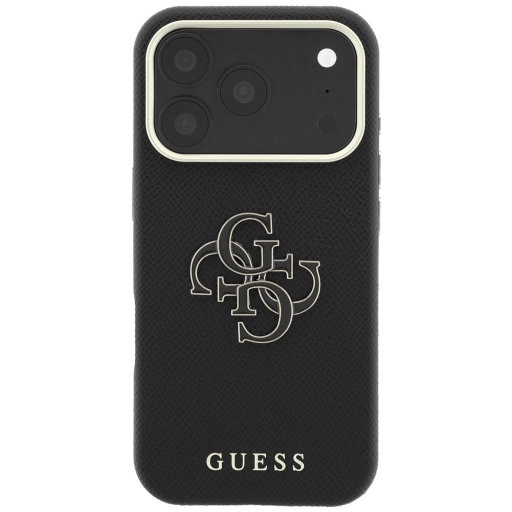 Guess Grained & Big Resin Logo -kuori till iPhone 18 Pro/17 Pro - Musta