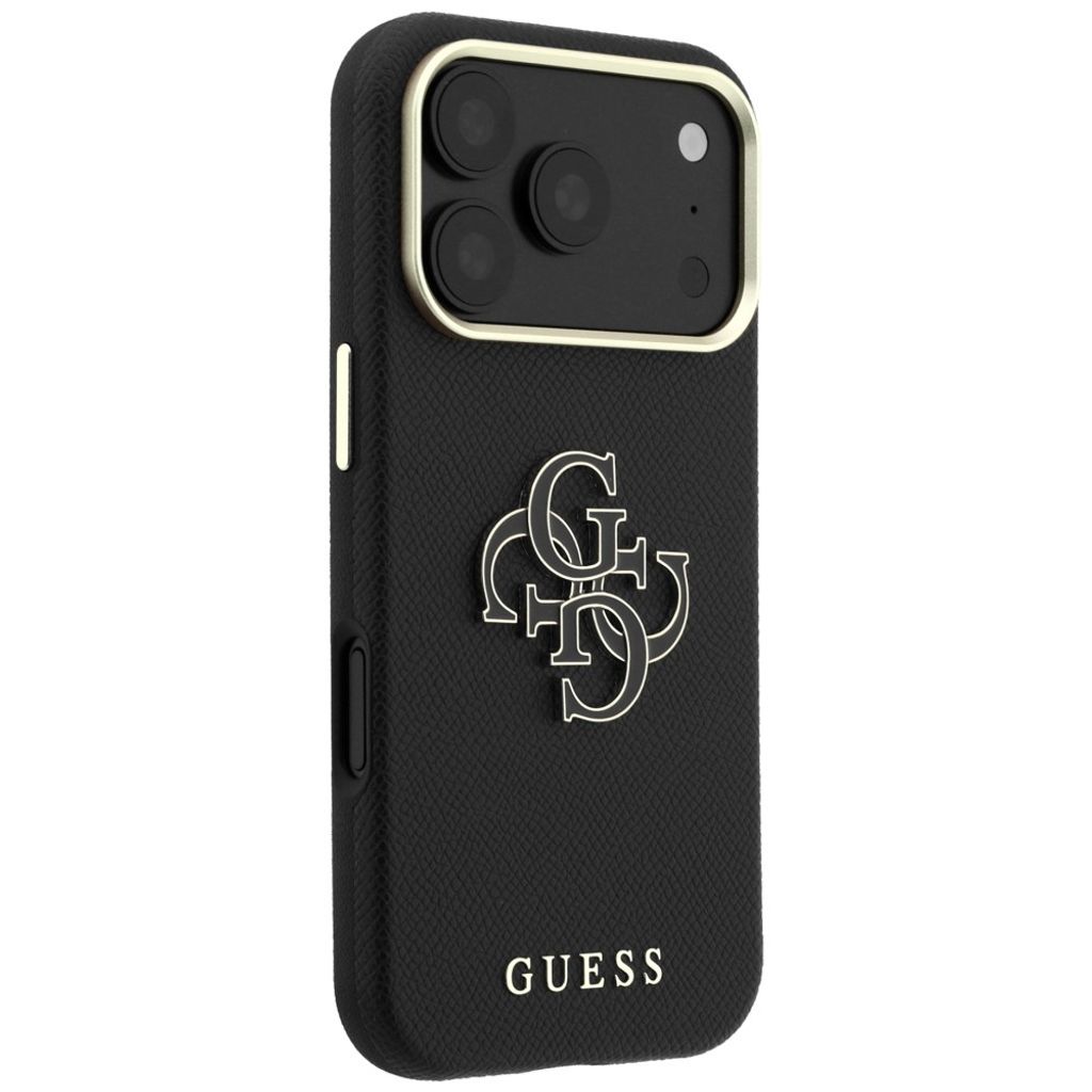 Guess Grained & Big Resin Logo -kuori till iPhone 18 Pro/17 Pro - Musta