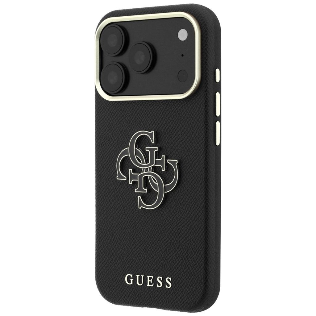 Guess Grained & Big Resin Logo -kuori till iPhone 18 Pro/17 Pro - Musta