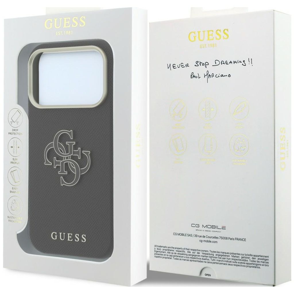 Guess Grained & Big Resin Logo -kuori till iPhone 18 Pro/17 Pro - Musta