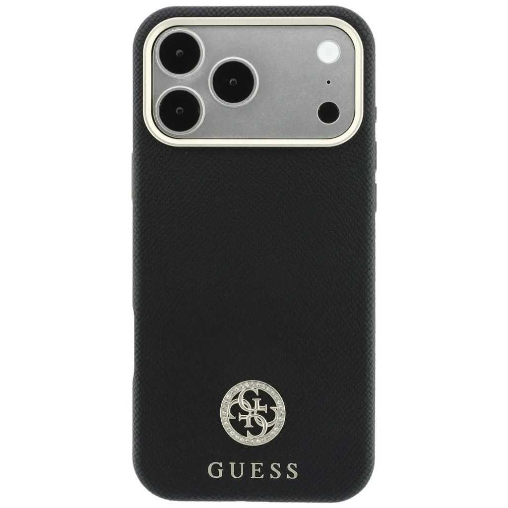 Guess Grained Round Strass Logo MagSafe -kuori till iPhone 18 Pro/17 Pro - Musta