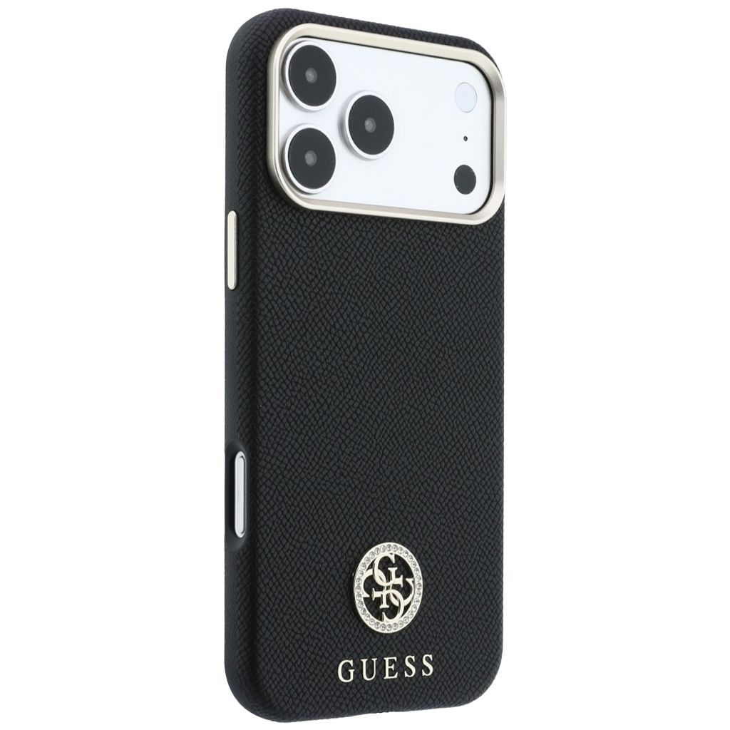Guess Grained Round Strass Logo MagSafe -kuori till iPhone 18 Pro/17 Pro - Musta