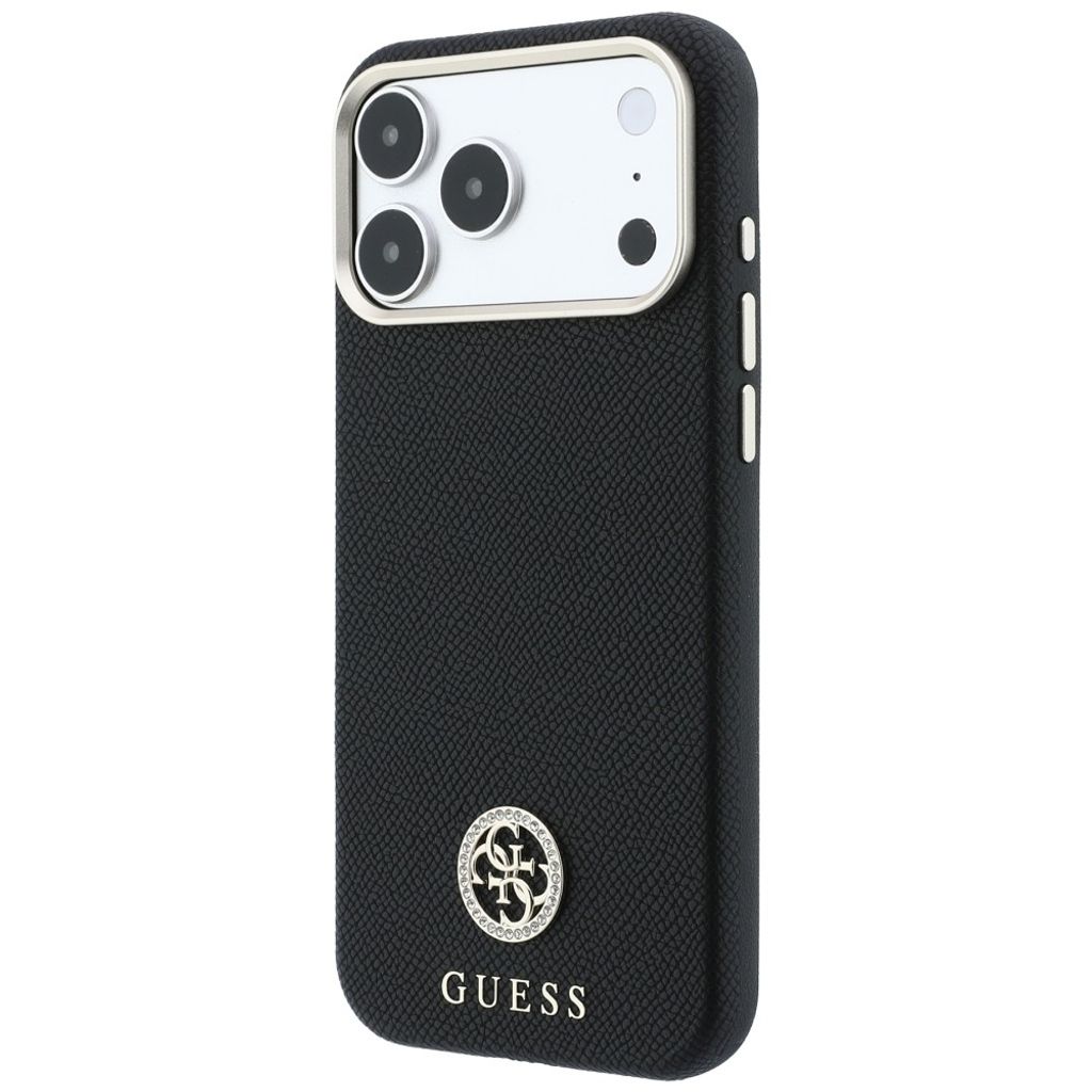 Guess Grained Round Strass Logo MagSafe -kuori till iPhone 18 Pro/17 Pro - Musta