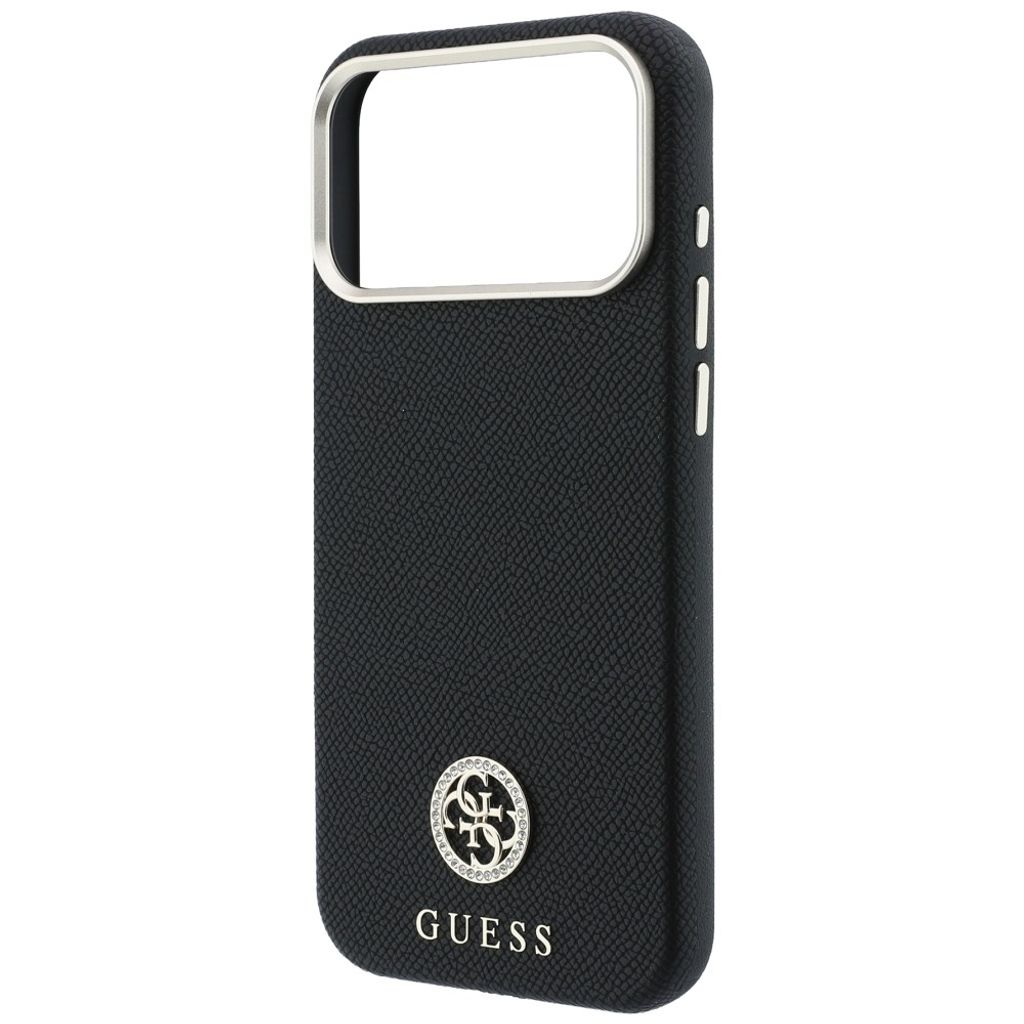 Guess Grained Round Strass Logo MagSafe -kuori till iPhone 18 Pro/17 Pro - Musta