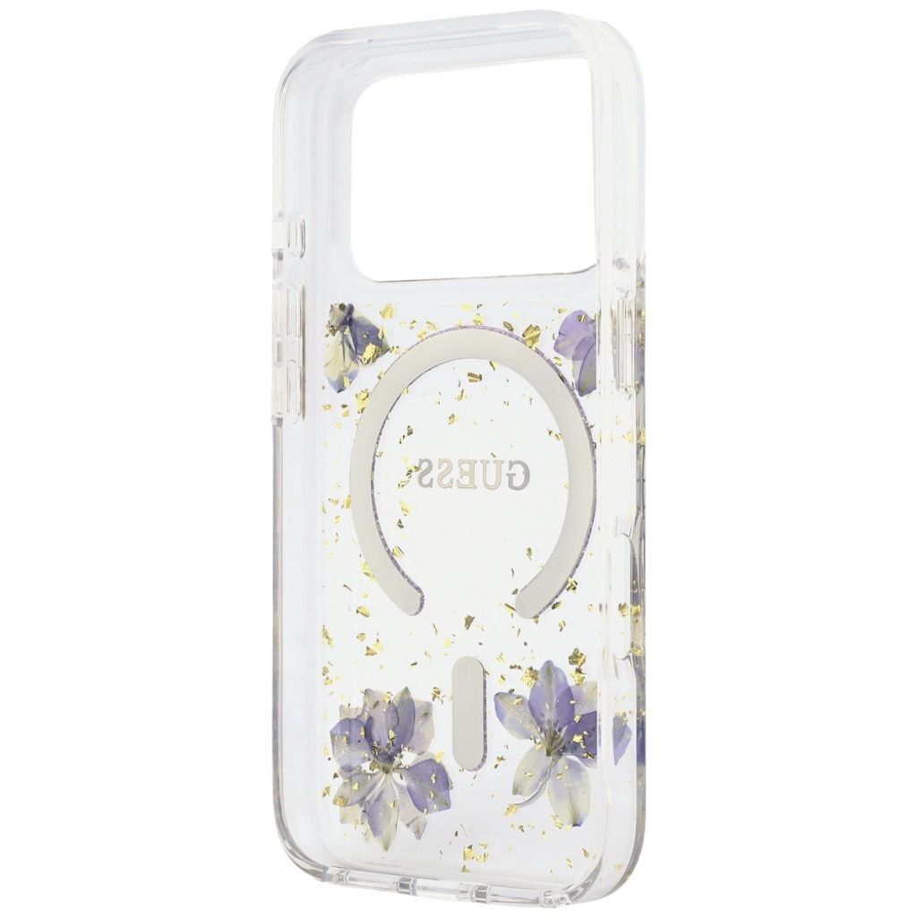 Guess Resin Flowers Glitter MagSafe -kuori till iPhone 18 Pro Max / 17 Pro Max - Violetti