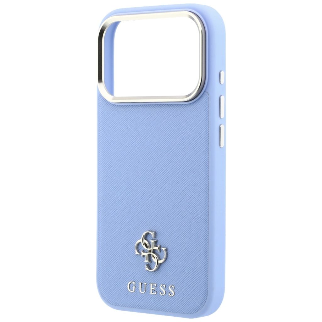 Guess Saffiano Small 4G Classic Logo MagSafe -kuori till iPhone 18 Pro/17 Pro - Vaaleansininen