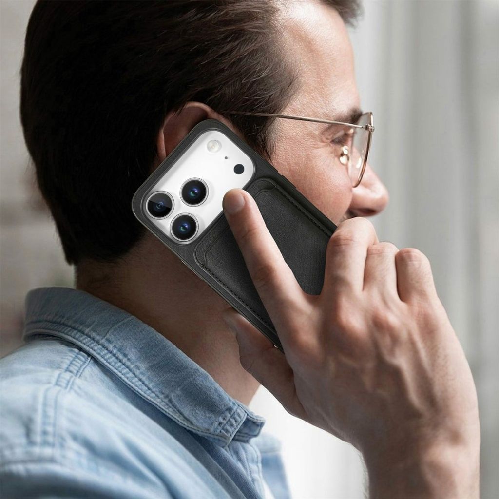 iPhone 17 Pro Max Deksel med Avtakbar Kortholder og PU-lær - Svart