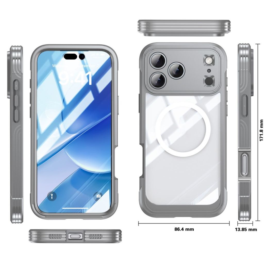 iPhone 17 Pro Max Deksel + Skjermbeskytter - Grå