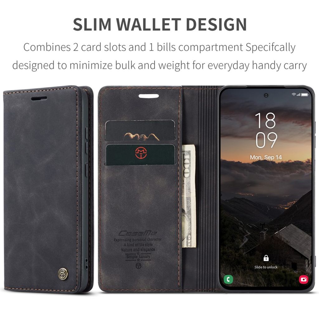 Samsung Galaxy S26 Lompakkokuori Jalustalla - Musta