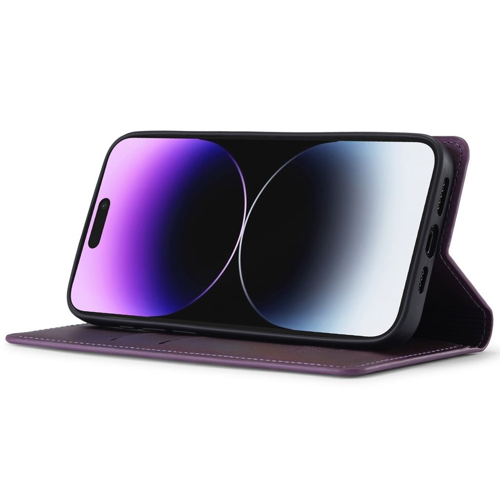 LC.IMEEKE iPhone 14 Pro Wallet Cover Stand PU Leather – Purple