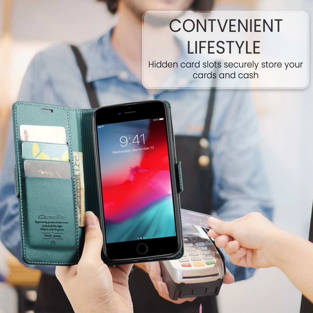 CASEME iPhone 6 Plus/6s Plus/7 Plus/8 Plus Kotelo Korttipaikka - Vihreä