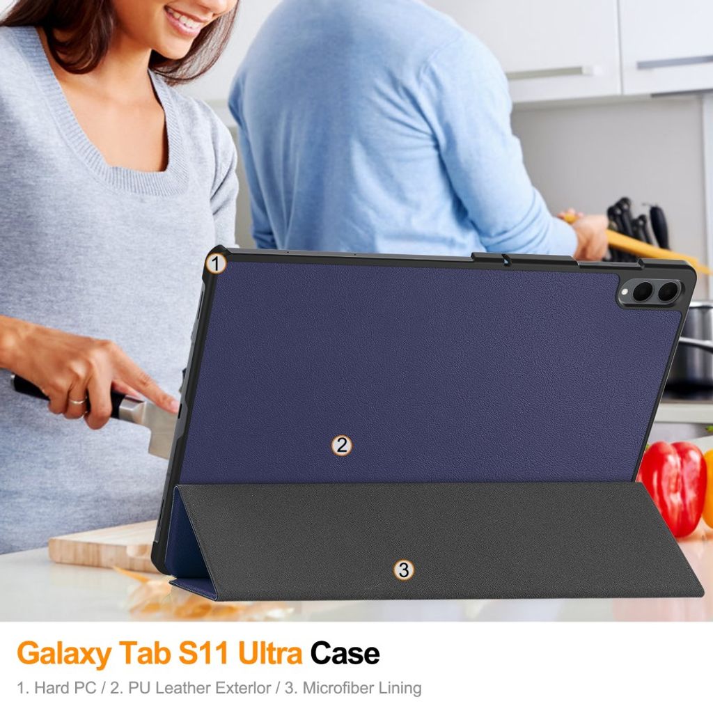 Samsung Galaxy Tab S12 Ultra/S11 Ultra Slimmat Tri-fold stativfodral - Blå