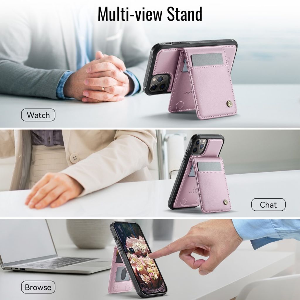 JEEHOOD iPhone 11 Pro Max Pungcover MagSafe Kortholder RFID – Lyserød