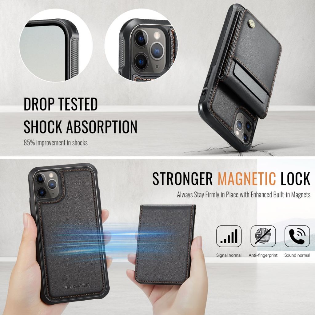 JEEHOOD iPhone 11 Pro Max Lompakkokuori MagSafe-yhteensopiva – Musta