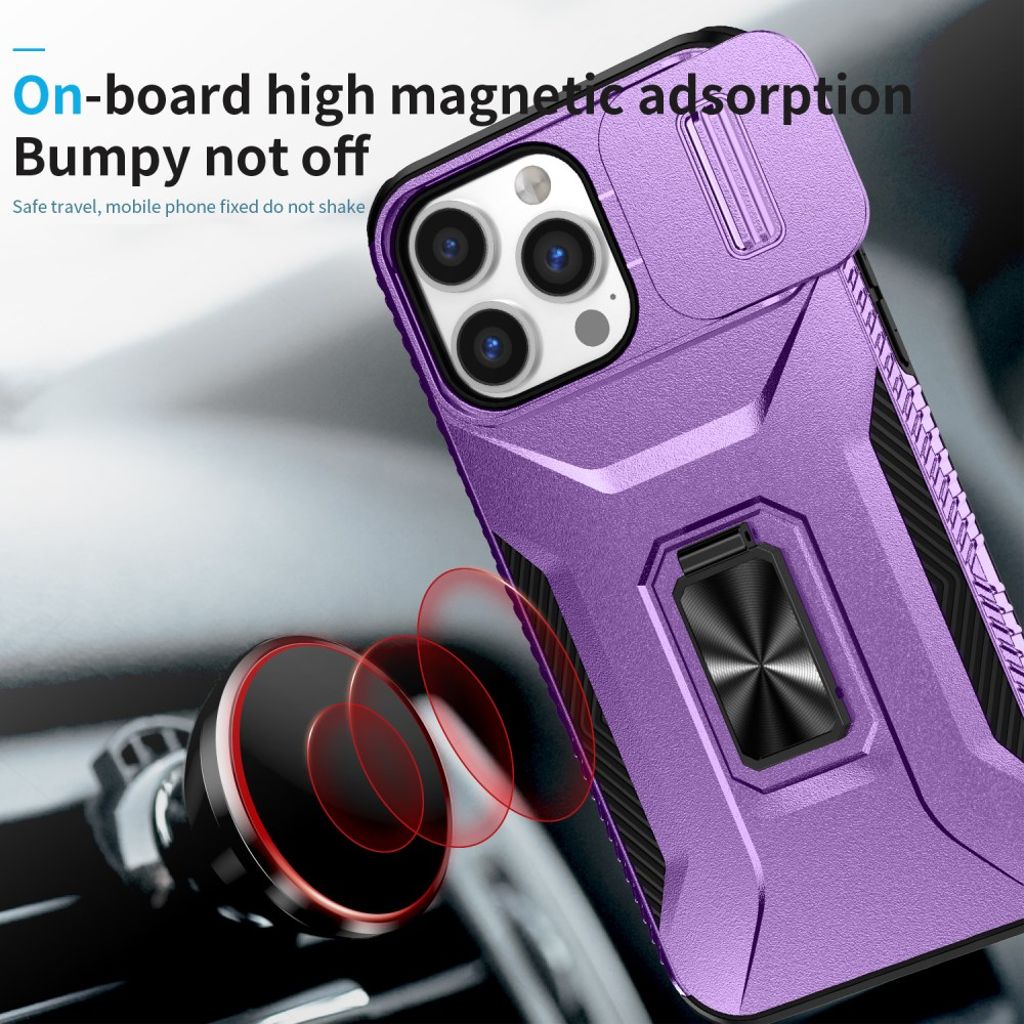 iPhone 14 Pro Max Skal med Skjutbart Kameraskydd/Stativ – Lila