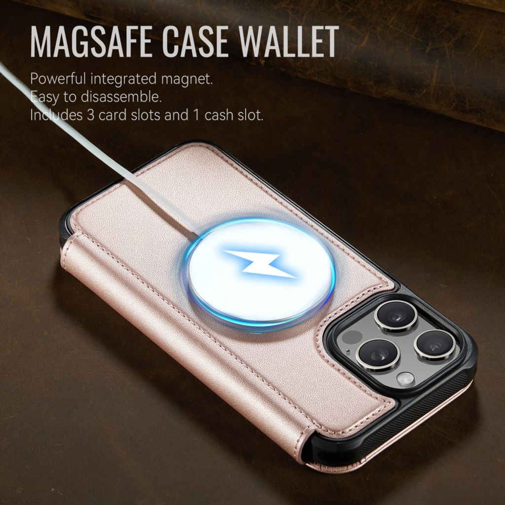 CASEME 053  iPhone 16 Pro Max Lompakkokotelo MagSafe RFID-estävä - Vaaleanpunainen