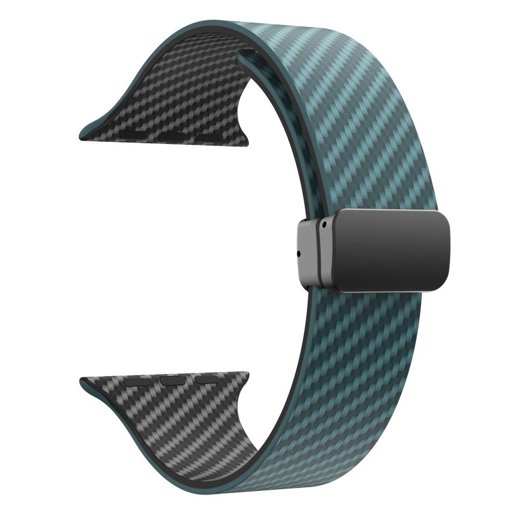 Apple Watch 49 / 46 / 44 / 42mm Klockarmband kolfibertextur - Turkos/Svart