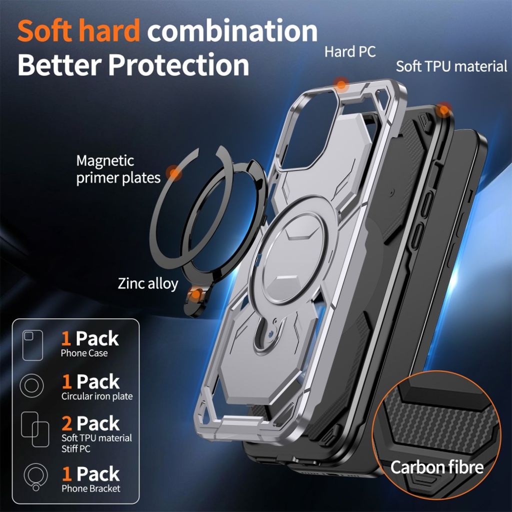 iPhone 13 Kuori Magneettirengas Kickstand Hybrid - Harmaa