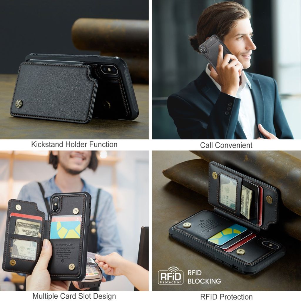 CASEME iPhone XS Max Pungcover RFID-blokerende Kortholder – Sort