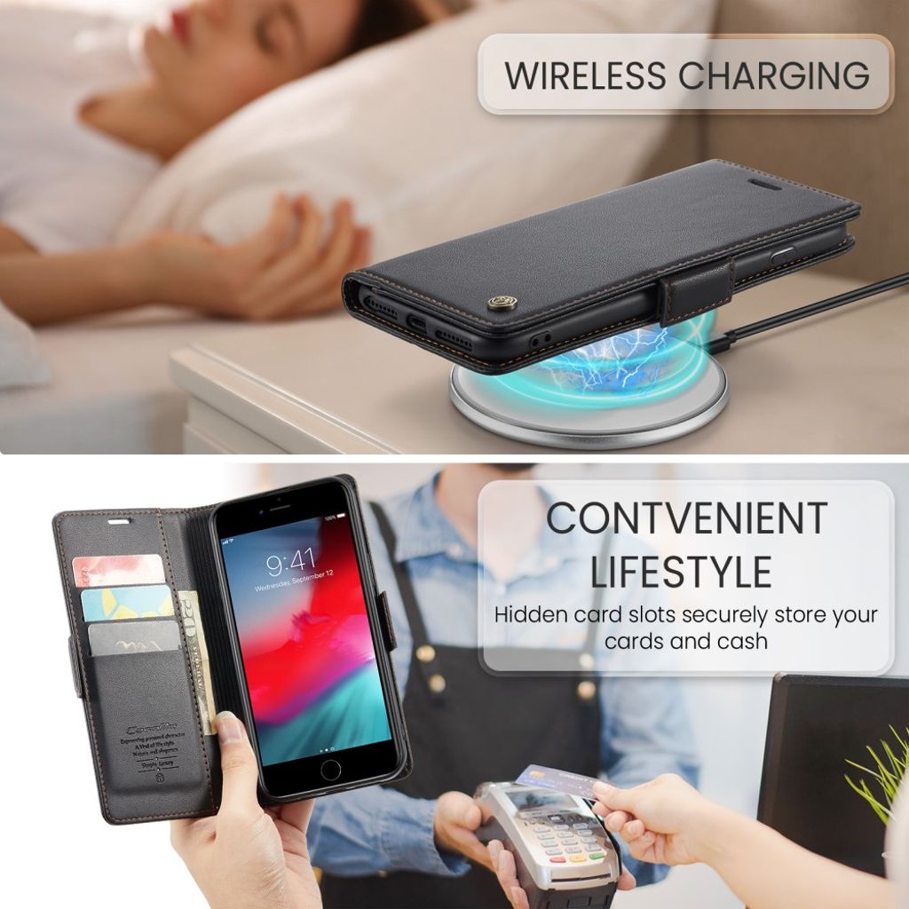 CASEME iPhone 6 Plus/6s Plus/7 Plus/8 Plus Kotelo Korttipaikka - Musta