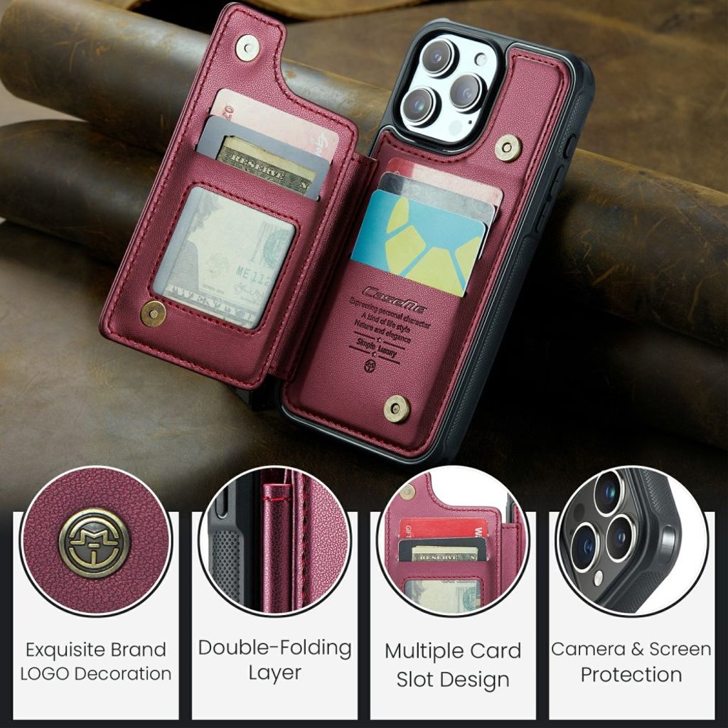 CASEME C22 Wallet Case RFID Blocking for iPhone 16 Pro Max – Red
