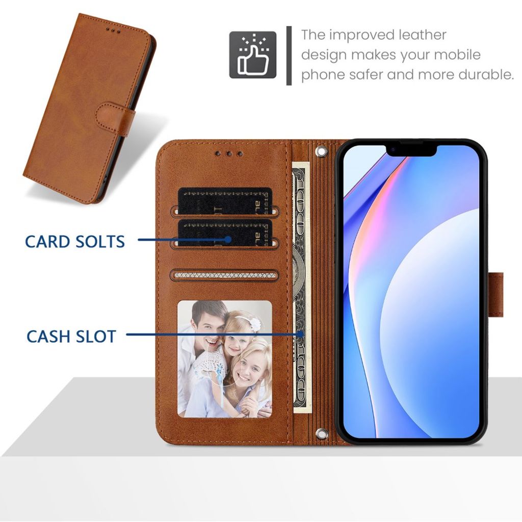 Samsung Galaxy A37 5G Pungetui RFID-blokerende Stativ - Brun