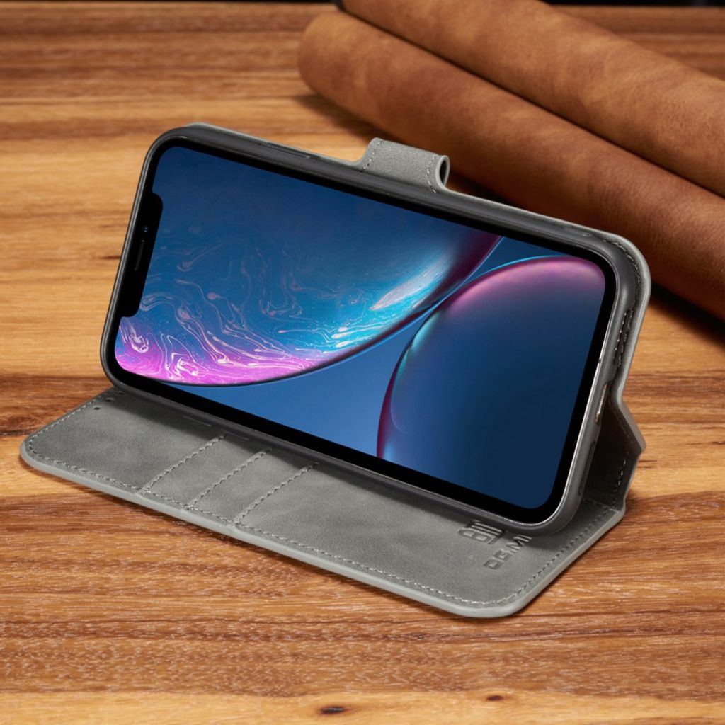 DG.MING Plånboksfodral Stativ för iPhone XR – Grå
