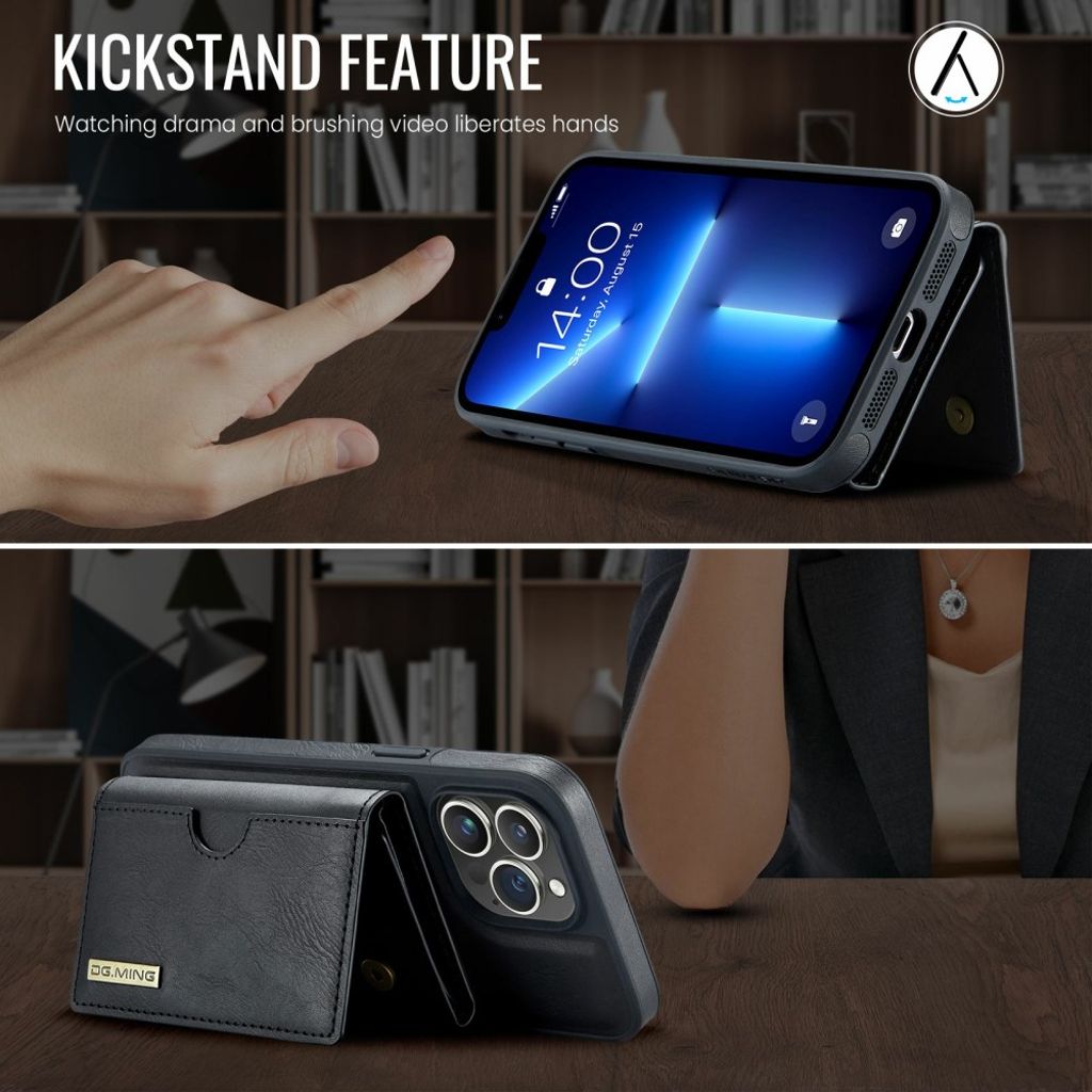 DG.MING iPhone 13 Pro Lompakkokuori Magneettinen RFID - Musta