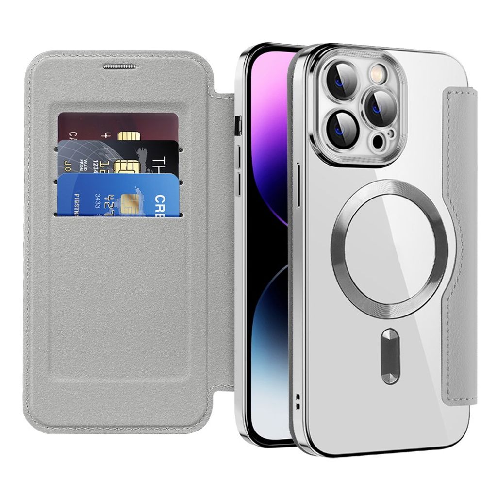 iPhone 14 Pro Max Wallet Cover MagSafe Compatible - Silver