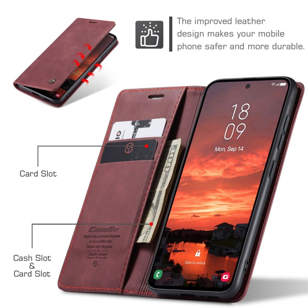 CASEME Samsung Galaxy S25 FE Plånboksfodral med Kortfack - Röd